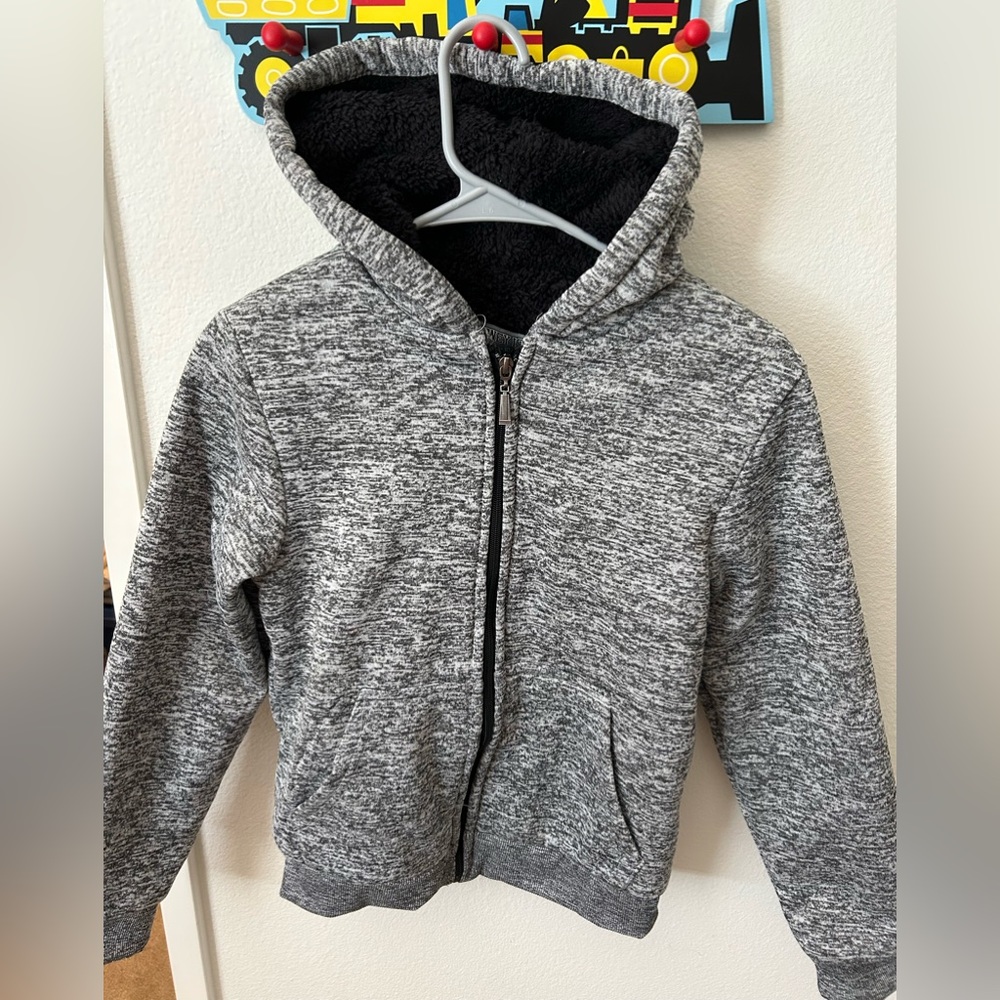 Size 10-12 Kids Fur Lined Full Zip Hoodie Gray/Black